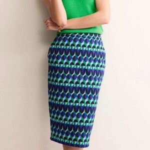 NWT Boden Vibrant Blue & Green Geometric Print Pencil Skirt Pockets 10 US